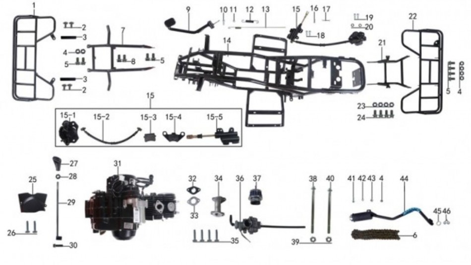 pièces de chassis et moteur pour VTT TAOTAO  ATA 125 D-  VTT LACHUTE
