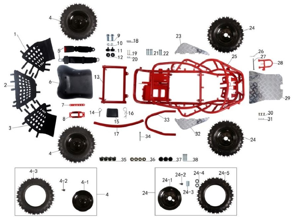 frame and wheel for buggy taotao ek 80 - vtt lachute
