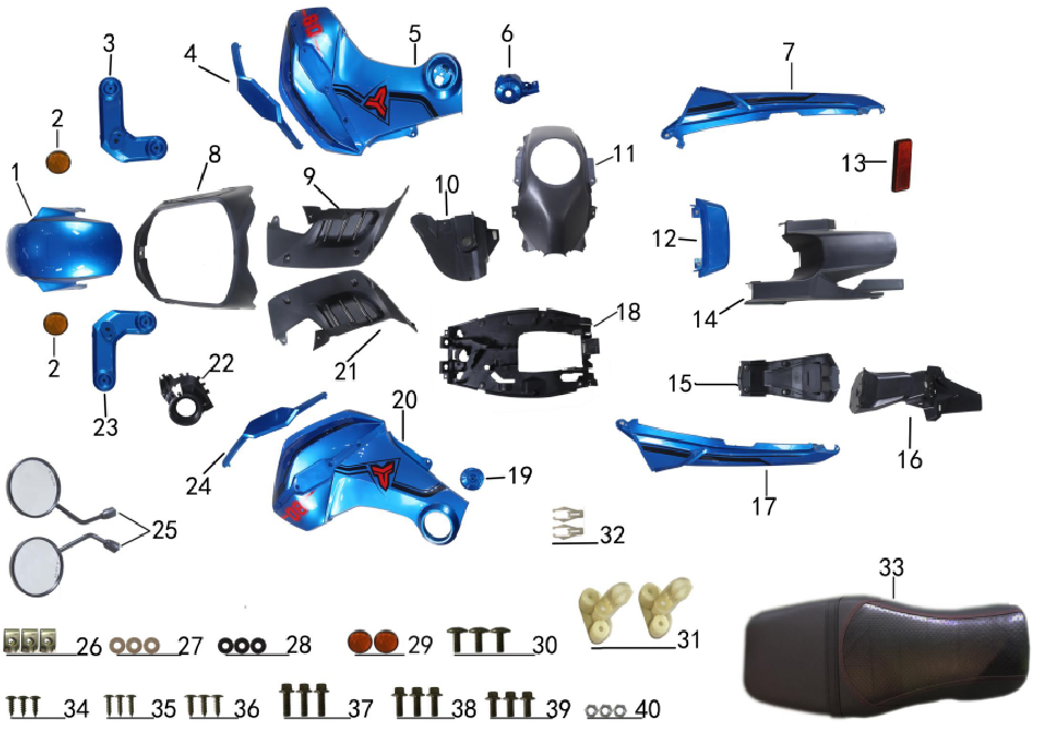 Body and plastic parts for electric scooter TAO MOTORS M3- VTT LACHUTE