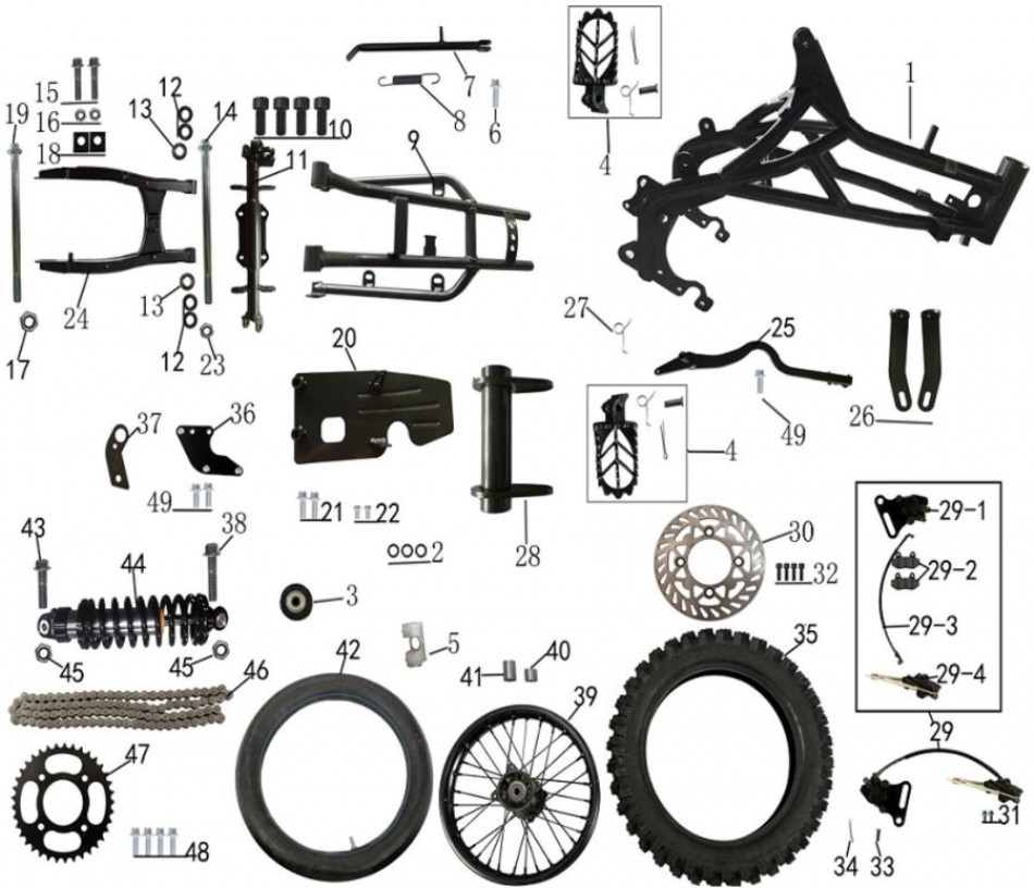 Diagram and parts of Rear system for TAOTAO DB 27 - VTT LACHUTE