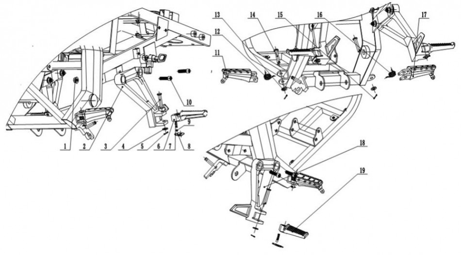 Diagram of footrest parts for the TINBOT KOLLTER ES1 PRO - VTT LACHUTE