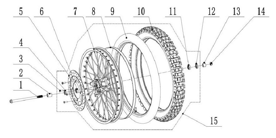 Diagram of motocross front wheel TINBOT KOLLTER ES1 PRO - VTT LACHUTE