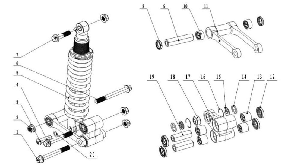 Diagram of rear suspension for the TINBOT KOLLTER ES1 PRO- VTT LACHUTE