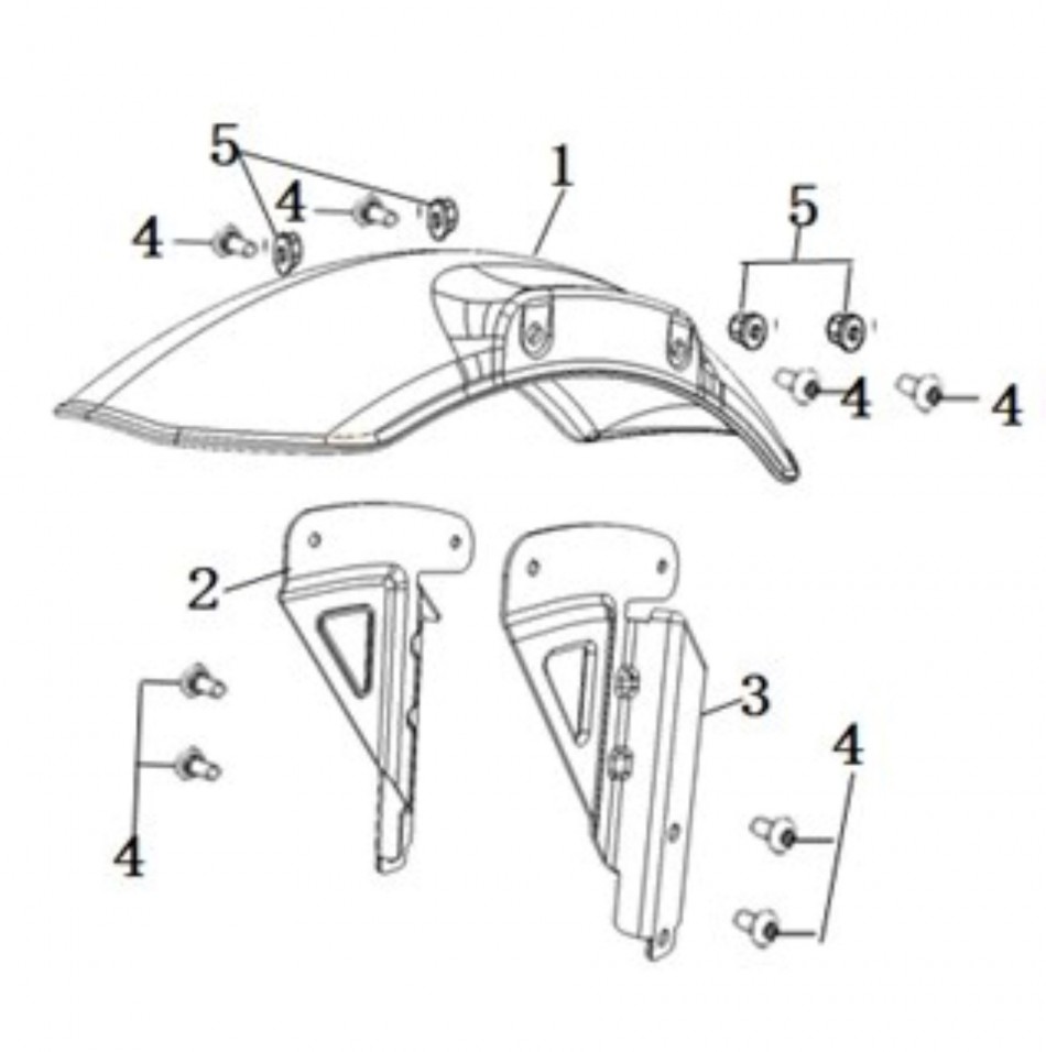 Diagram and parts of Front fender SUPER SOCO WANDERER - VTT LACHUTE